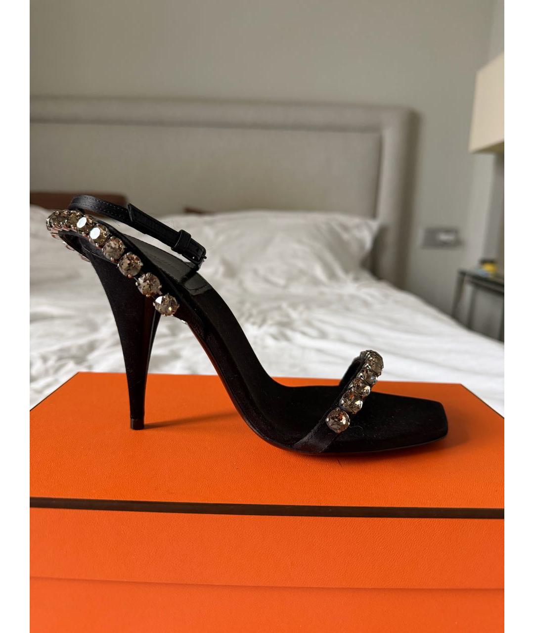 SAINT LAURENT Черные текстильные босоножки, фото 7