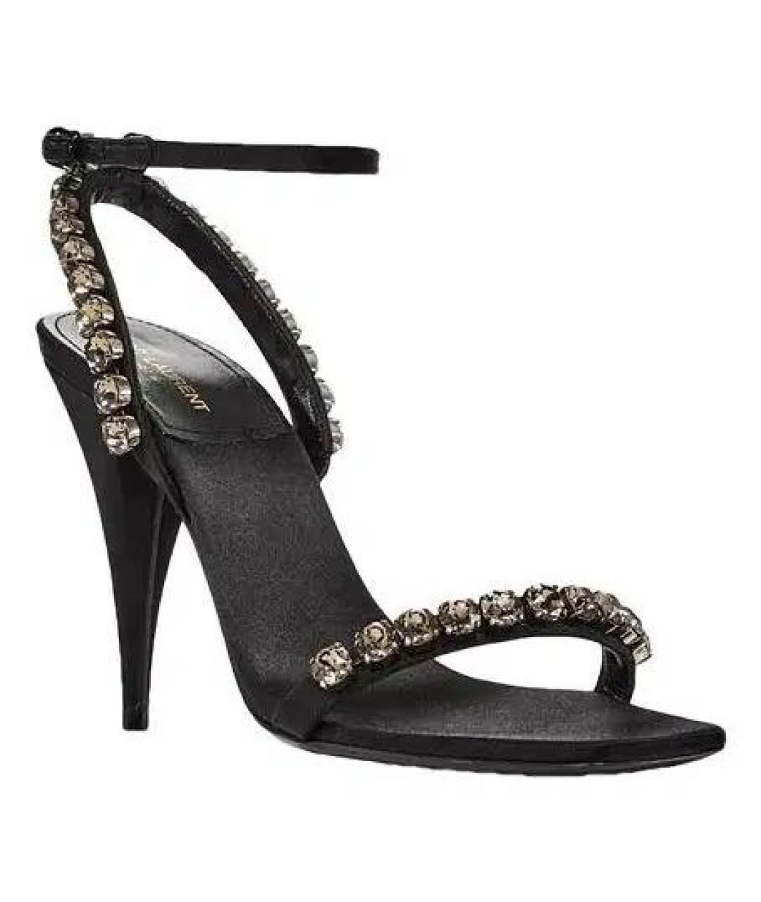 SAINT LAURENT Черные текстильные босоножки, фото 5