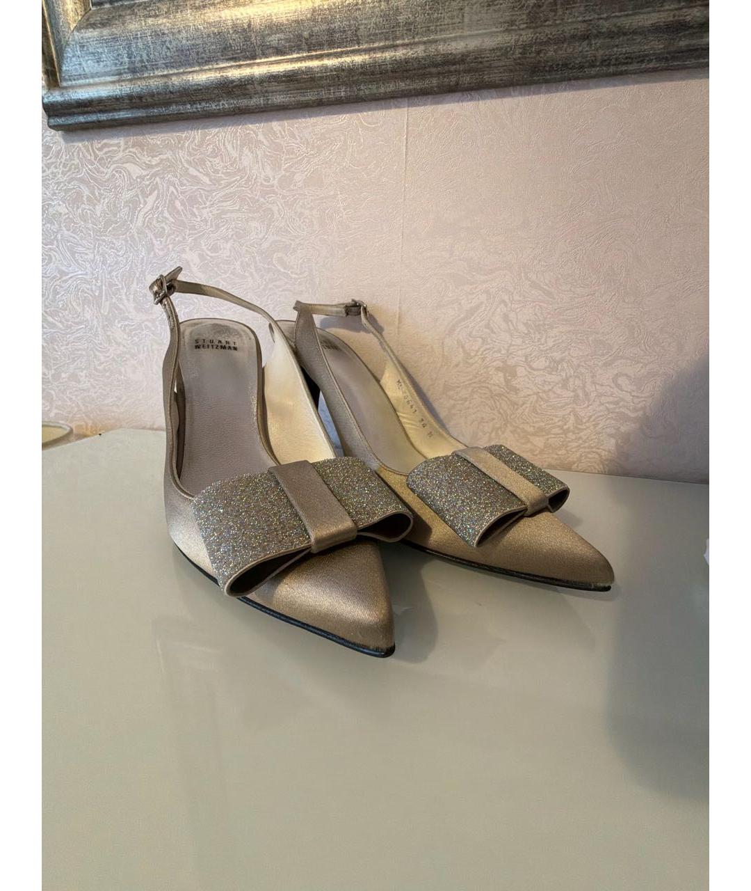 STUART WEITZMAN Бежевые текстильные босоножки, фото 5