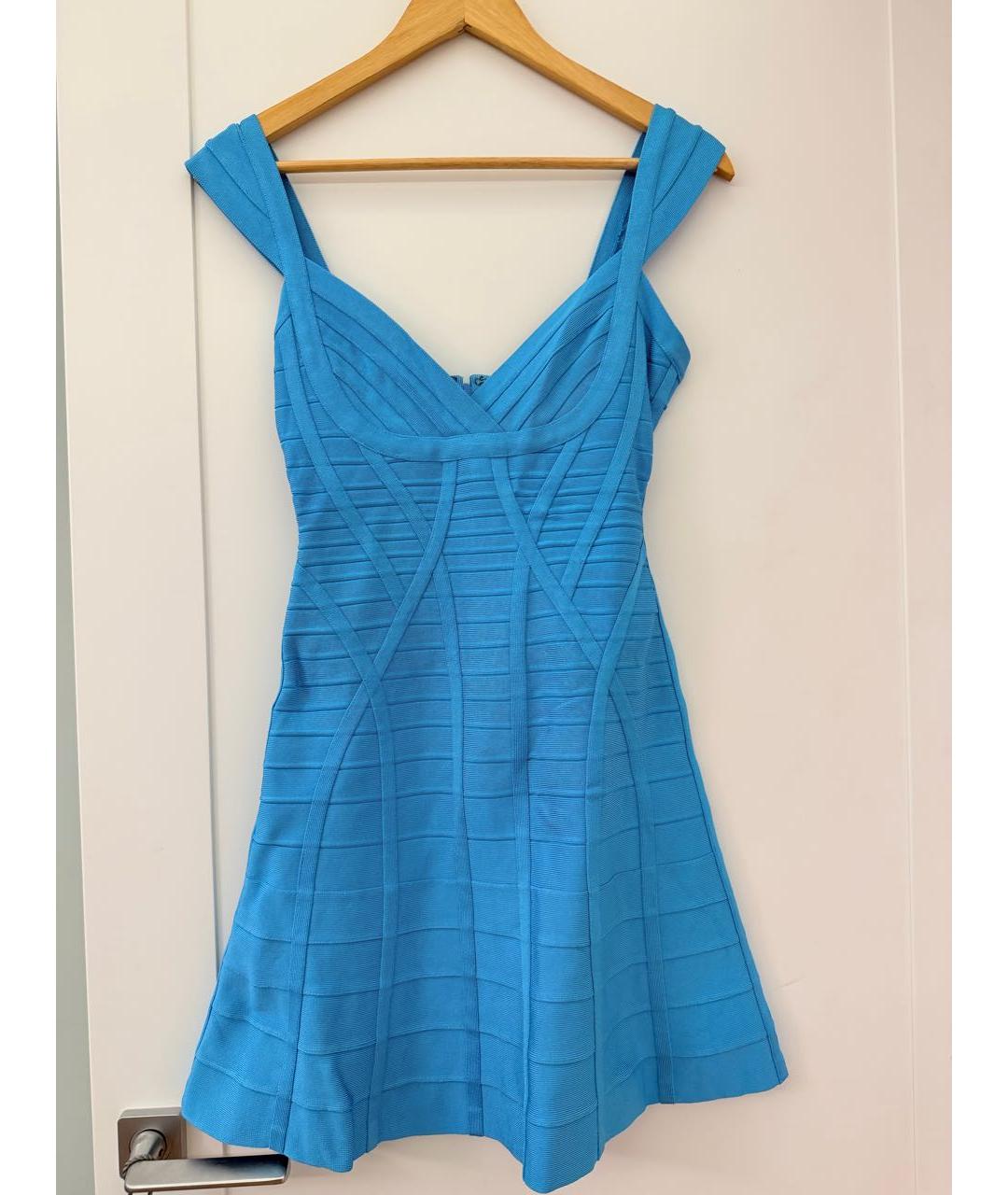 HERVE LEGER Голубое вискозное коктейльное платье, фото 9