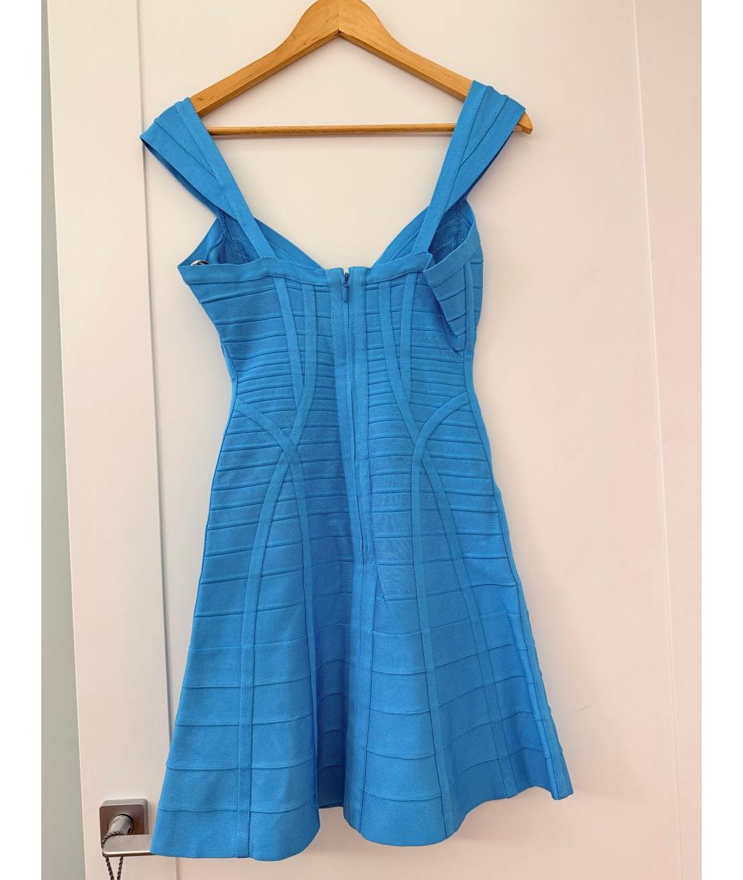 HERVE LEGER Голубое вискозное коктейльное платье, фото 6