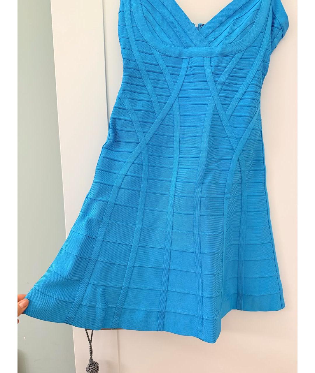 HERVE LEGER Голубое вискозное коктейльное платье, фото 5