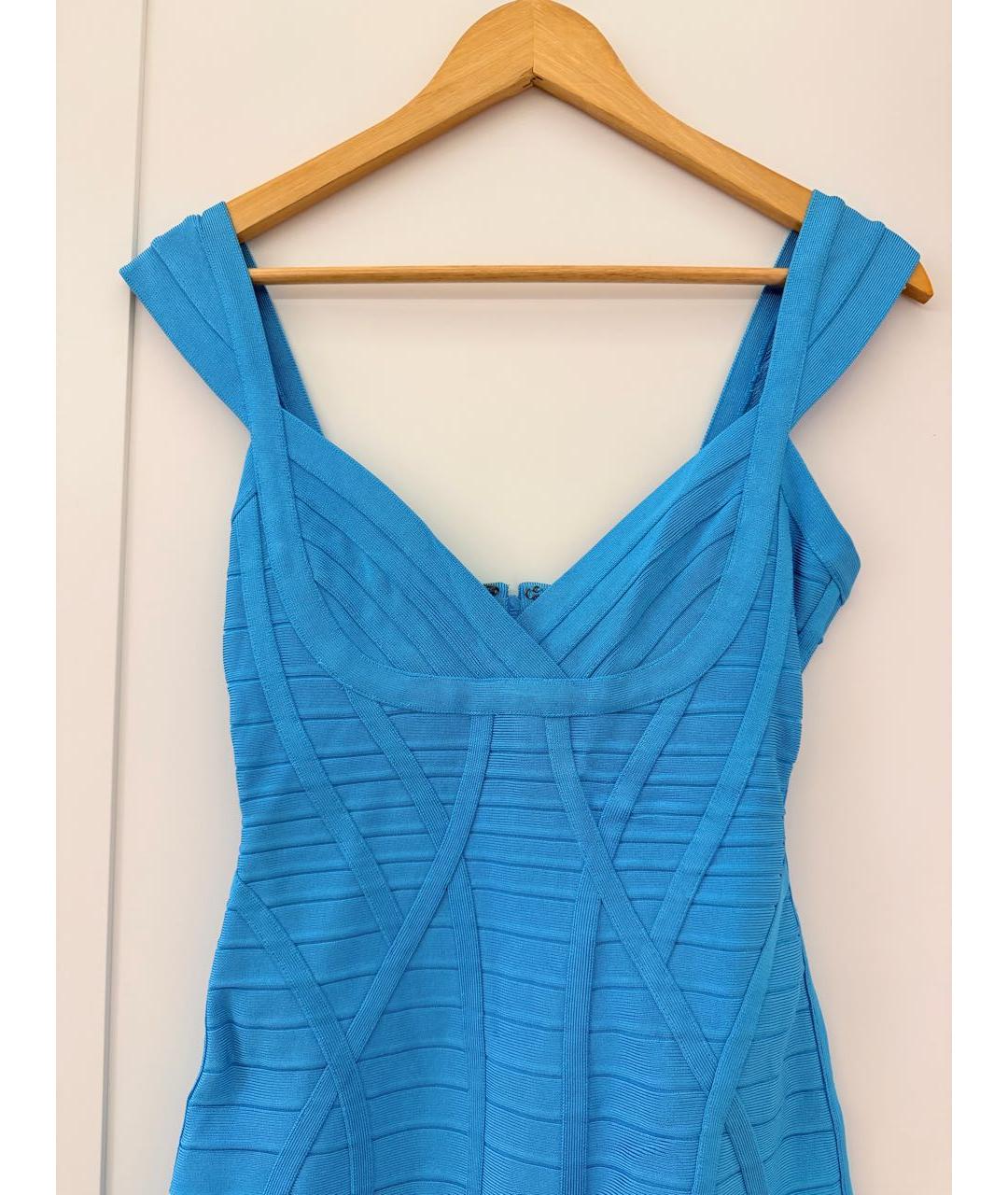 HERVE LEGER Голубое вискозное коктейльное платье, фото 3