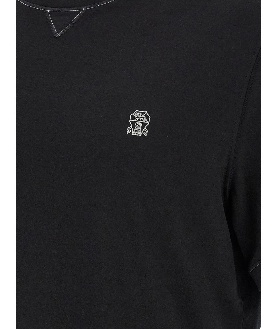 BRUNELLO CUCINELLI Черная хлопковая футболка, фото 4