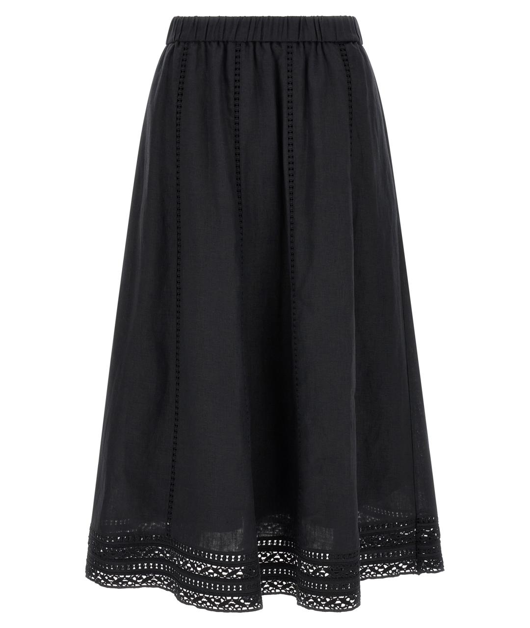 WEEKEND MAX MARA Черная льняная юбка миди, фото 1