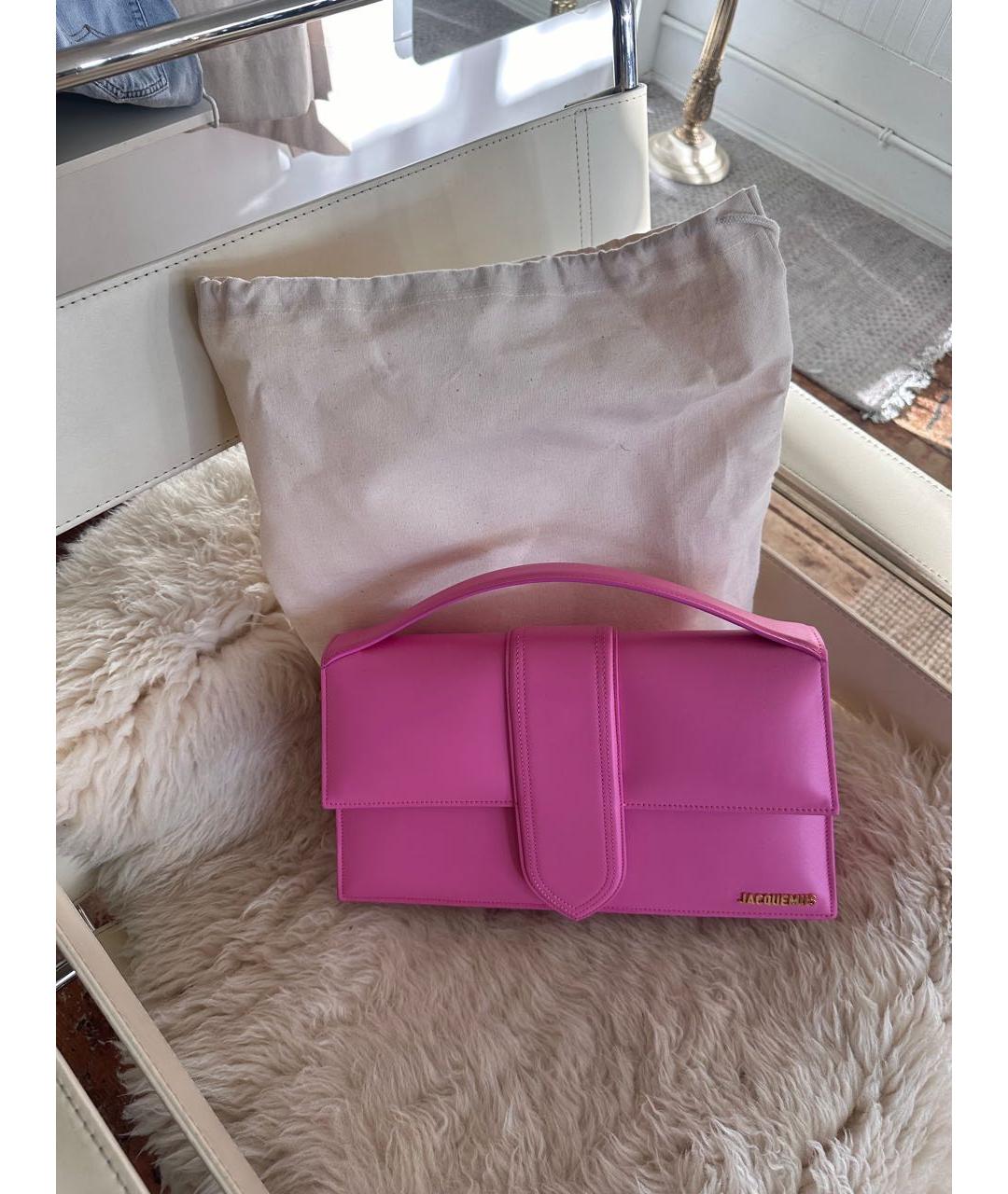 JACQUEMUS Розовая кожаная сумка с короткими ручками, фото 8