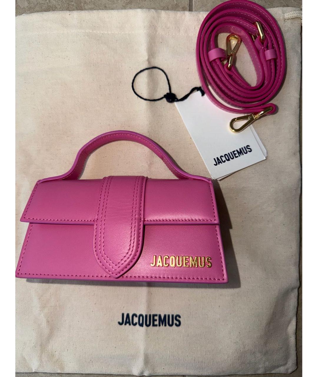 JACQUEMUS Розовая кожаная сумка с короткими ручками, фото 4