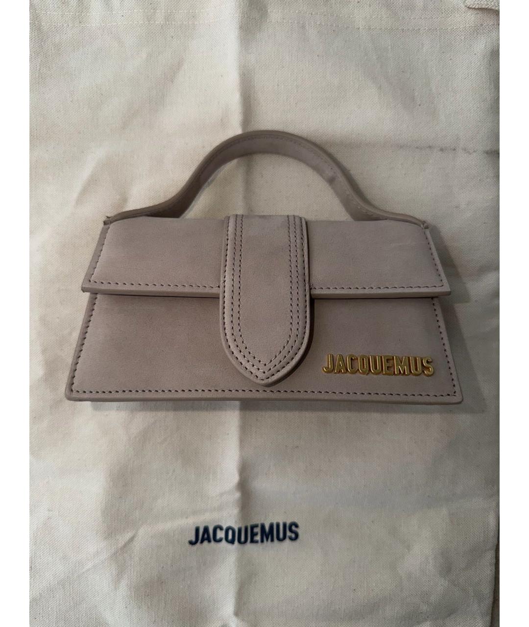 JACQUEMUS Бежевая замшевая сумка с короткими ручками, фото 6