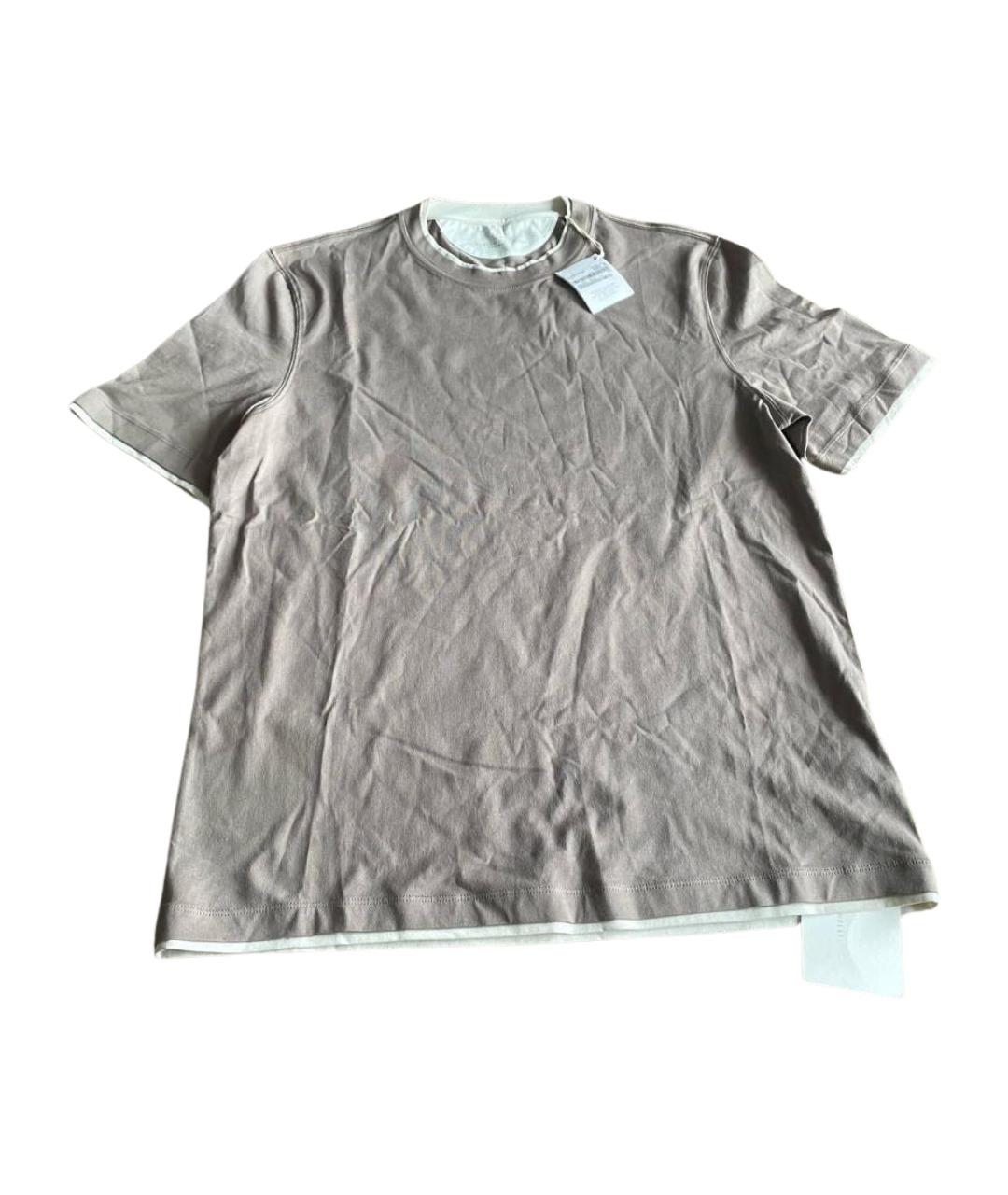 BRUNELLO CUCINELLI Коричневая хлопковая футболка, фото 1