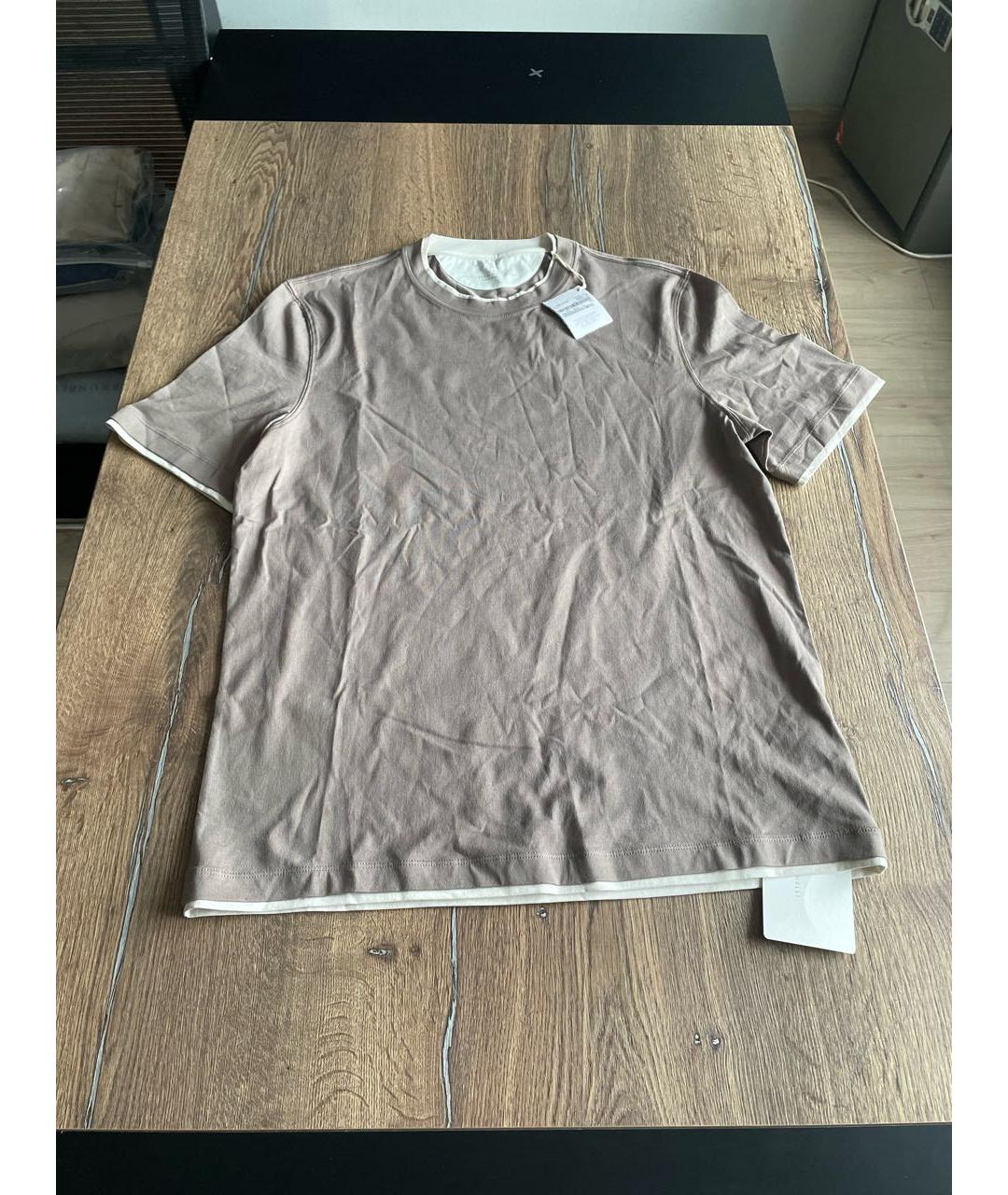 BRUNELLO CUCINELLI Коричневая хлопковая футболка, фото 4
