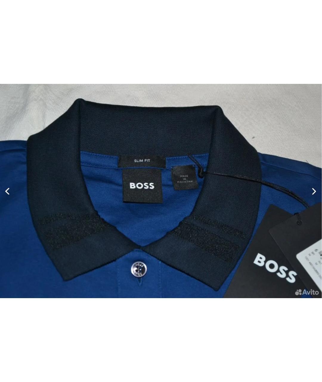 HUGO BOSS Синее хлопковое поло с коротким рукавом, фото 4