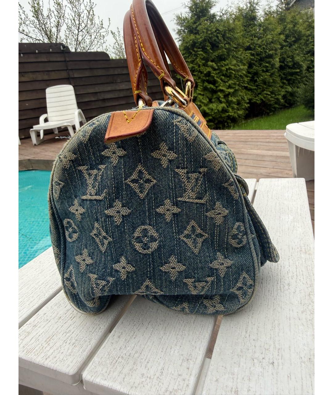 LOUIS VUITTON Синяя деним сумка с короткими ручками, фото 4