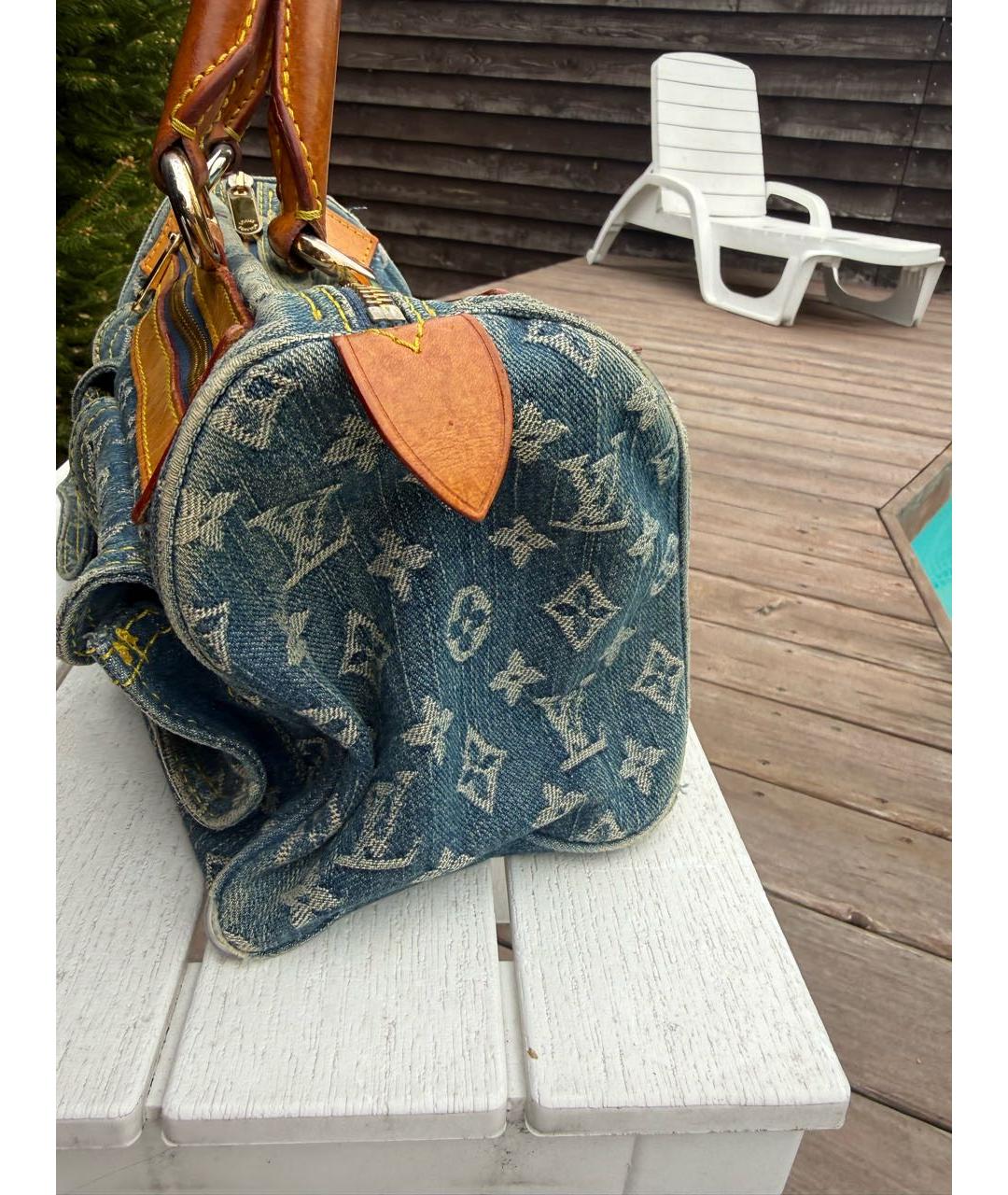 LOUIS VUITTON Синяя деним сумка с короткими ручками, фото 5