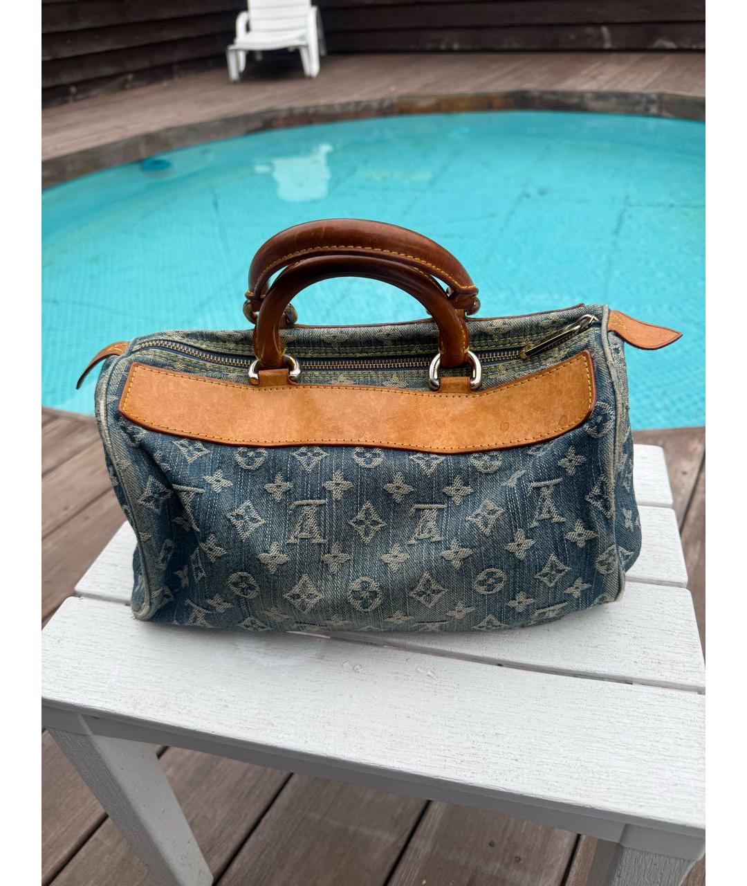 LOUIS VUITTON Синяя деним сумка с короткими ручками, фото 2
