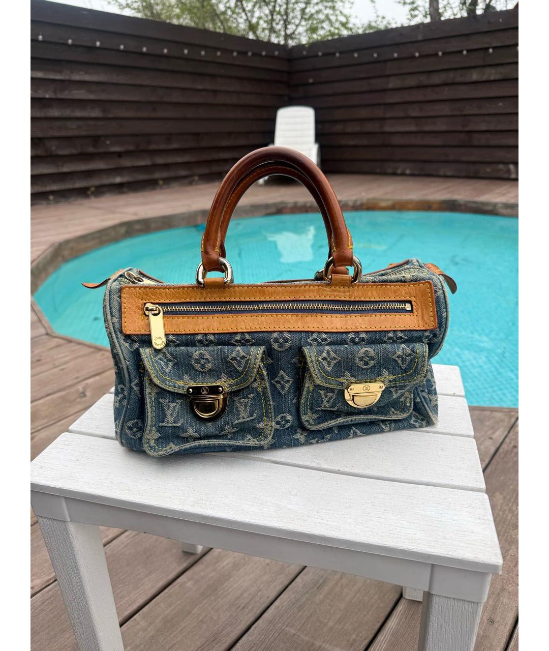 LOUIS VUITTON Синяя деним сумка с короткими ручками, фото 7