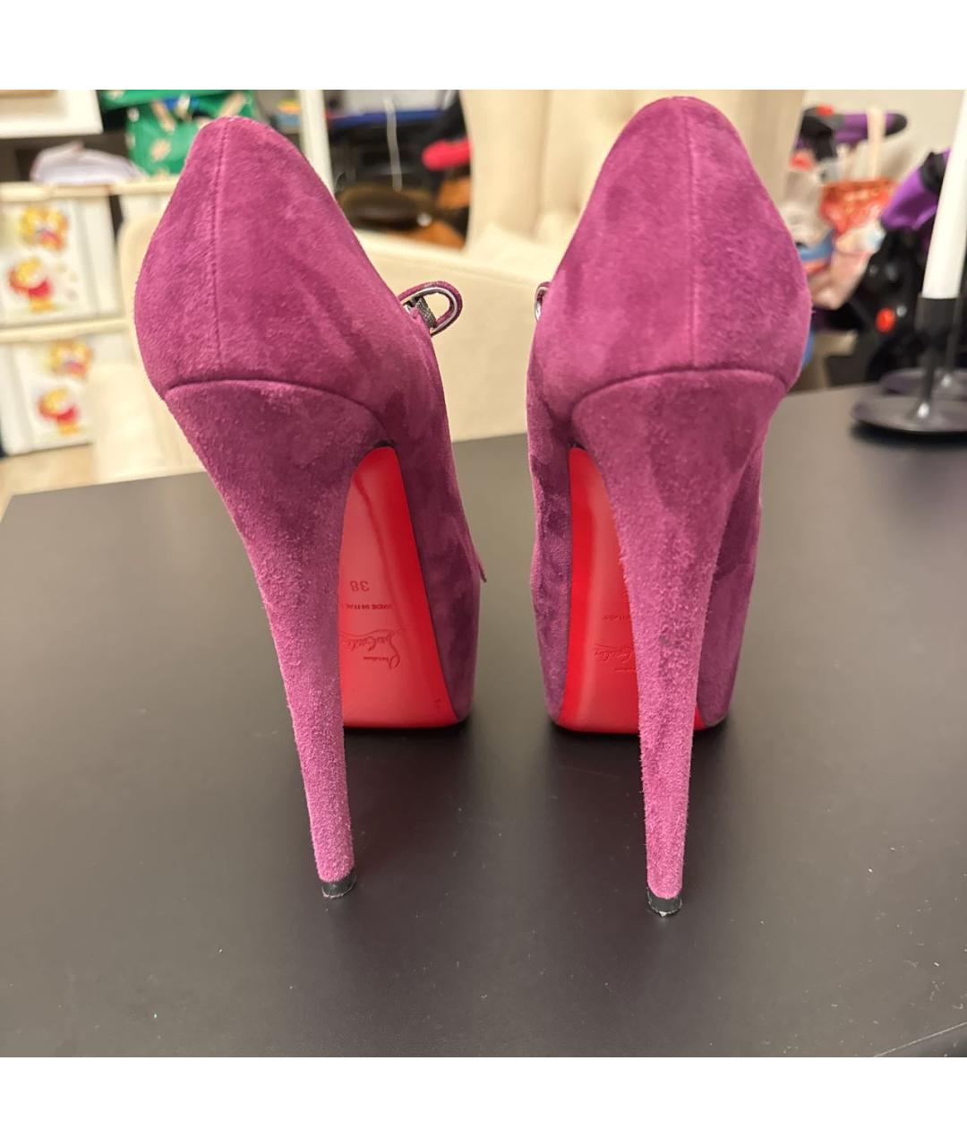 CHRISTIAN LOUBOUTIN Фиолетовые замшевые туфли, фото 4