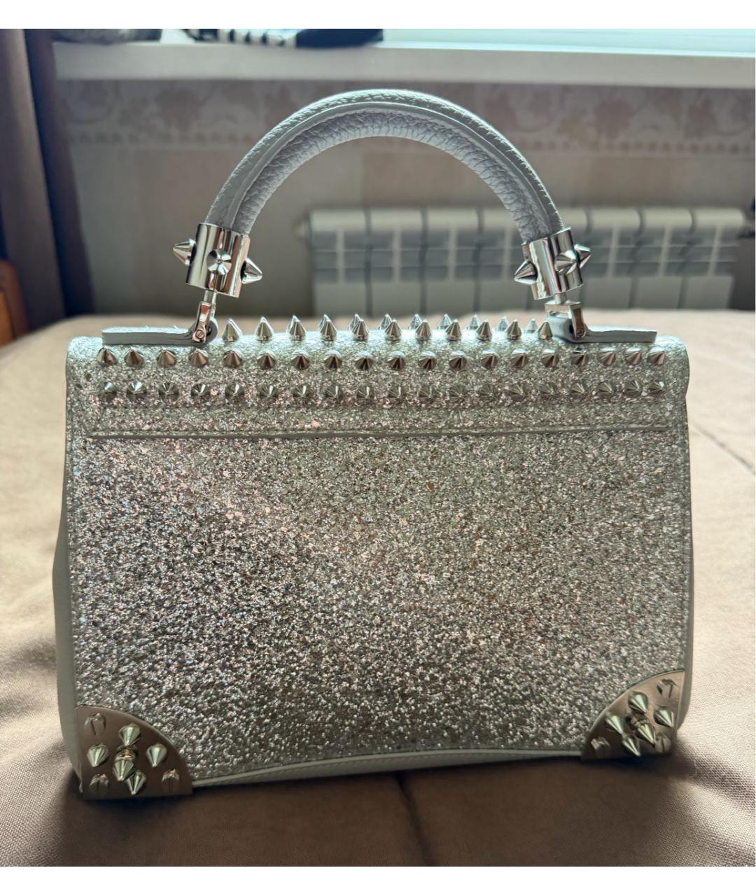 PHILIPP PLEIN Серебряная кожаная сумка с короткими ручками, фото 3