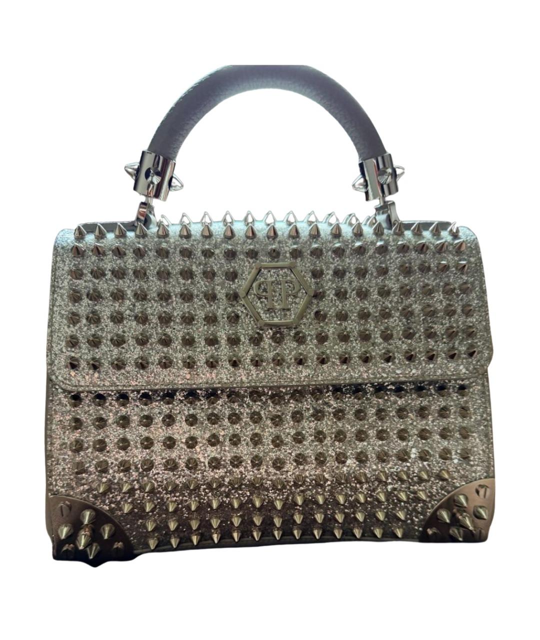 PHILIPP PLEIN Серебряная кожаная сумка с короткими ручками, фото 1