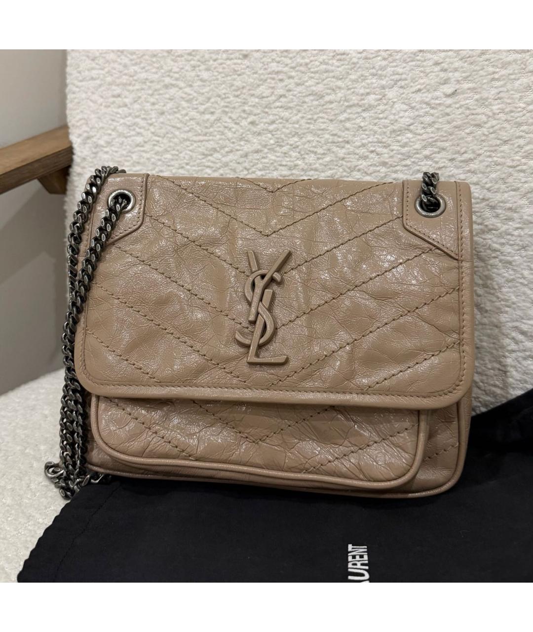 SAINT LAURENT Бежевая кожаная сумка через плечо, фото 2