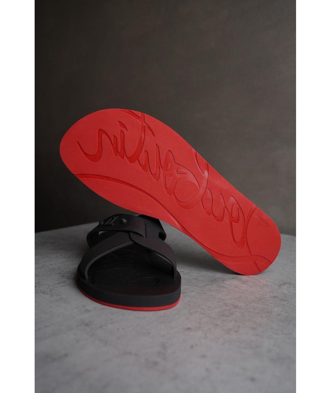 CHRISTIAN LOUBOUTIN Черные резиновые шлепанцы, фото 6