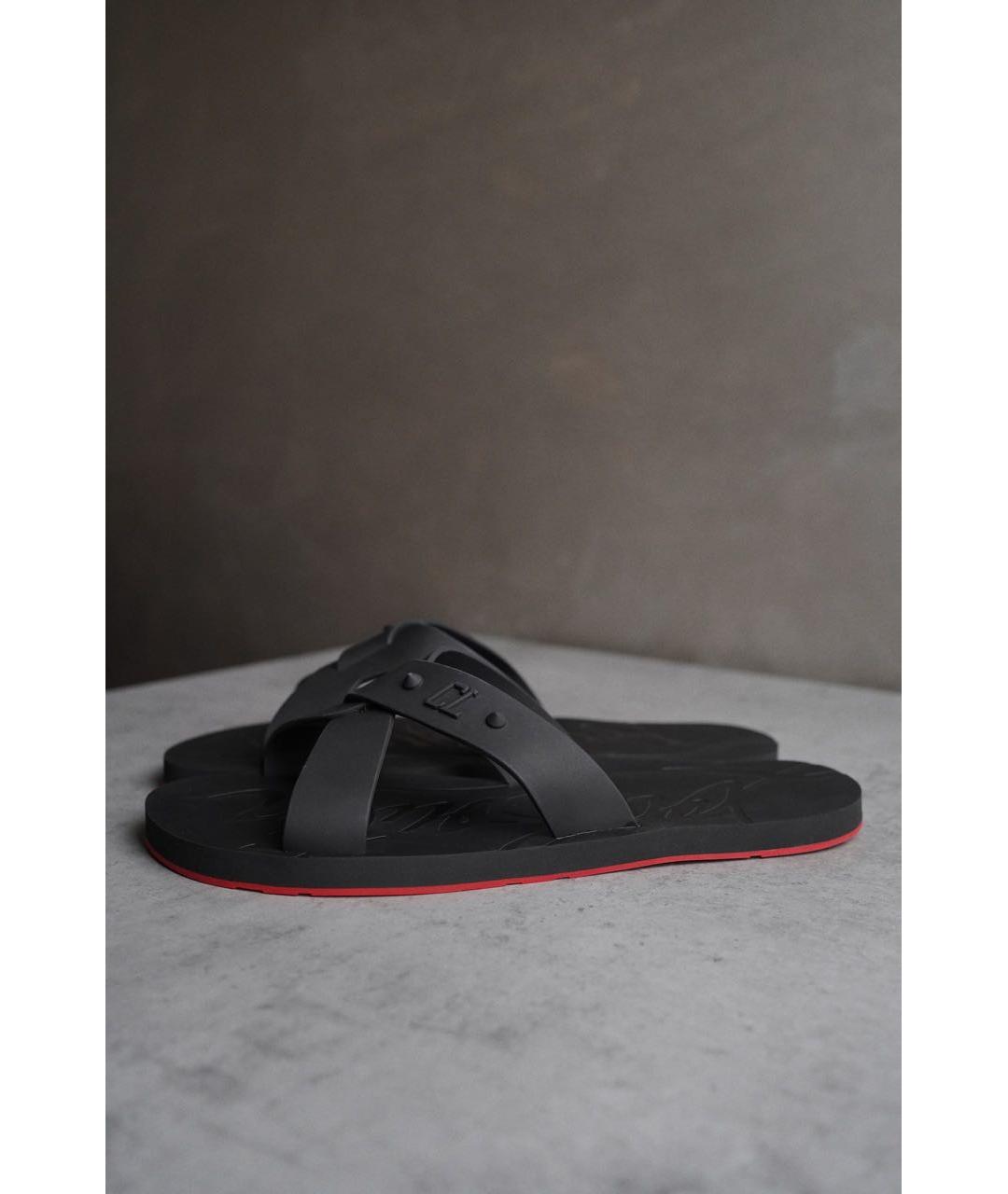 CHRISTIAN LOUBOUTIN Черные резиновые шлепанцы, фото 8