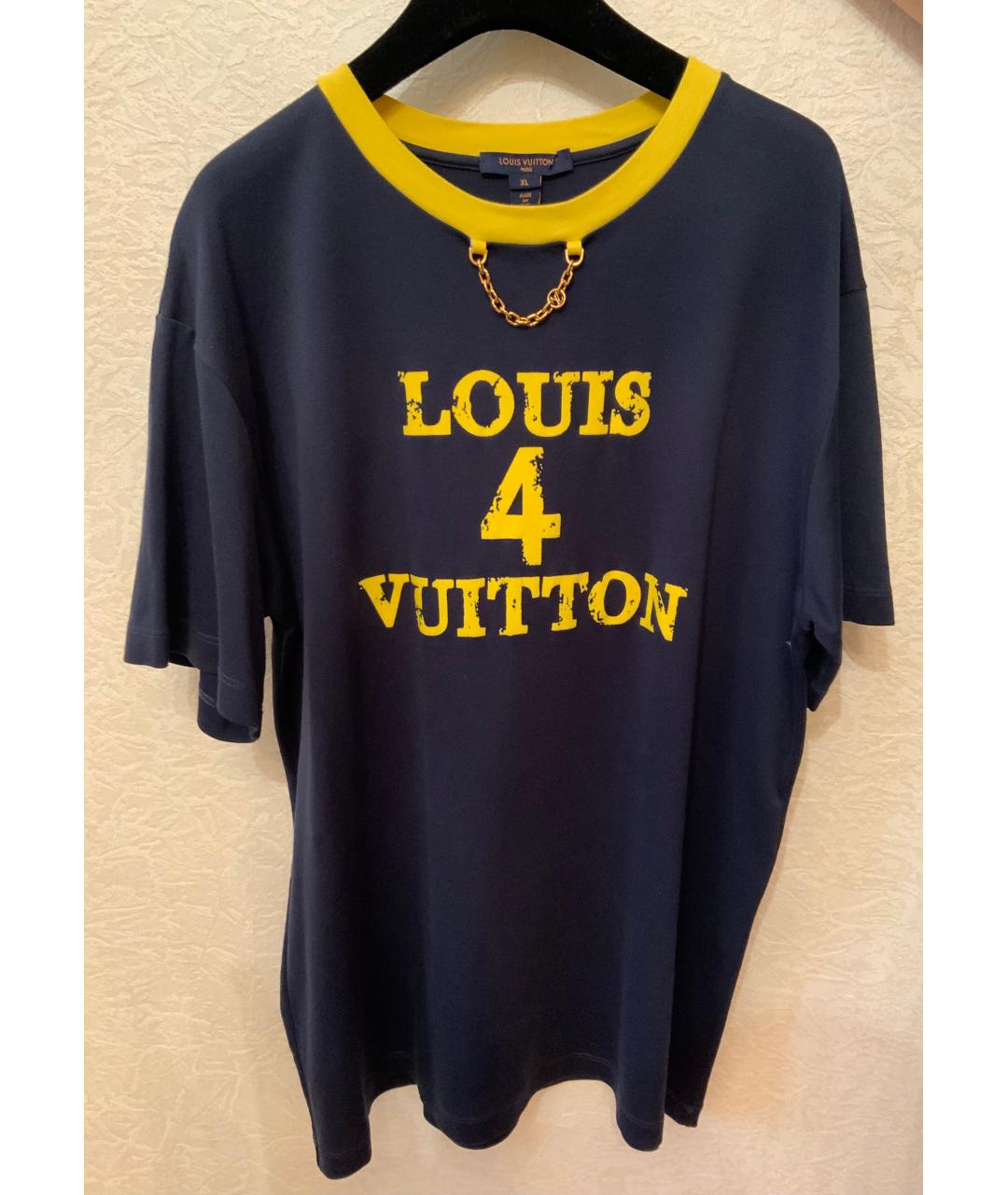 LOUIS VUITTON Темно-синяя хлопковая футболка, фото 2