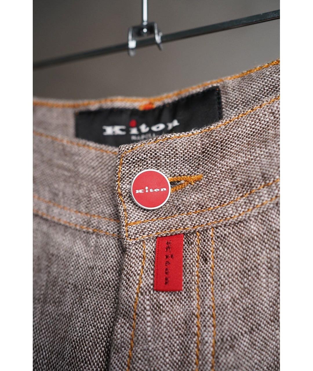 KITON Бежевые льняные повседневные брюки, фото 3