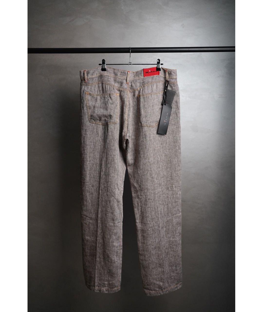 KITON Бежевые льняные повседневные брюки, фото 2