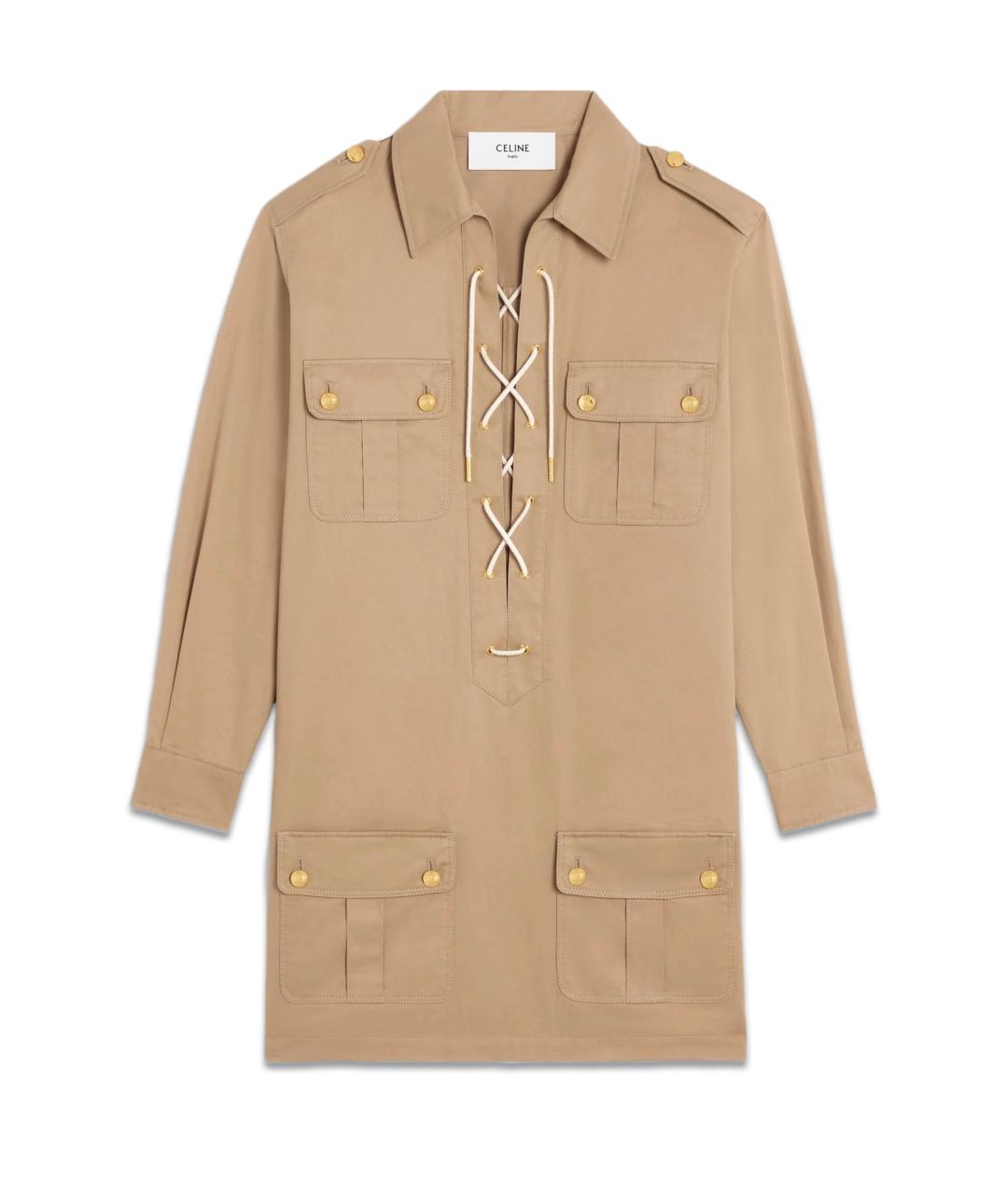 CELINE Бежевое хлопковое коктейльное платье, фото 4