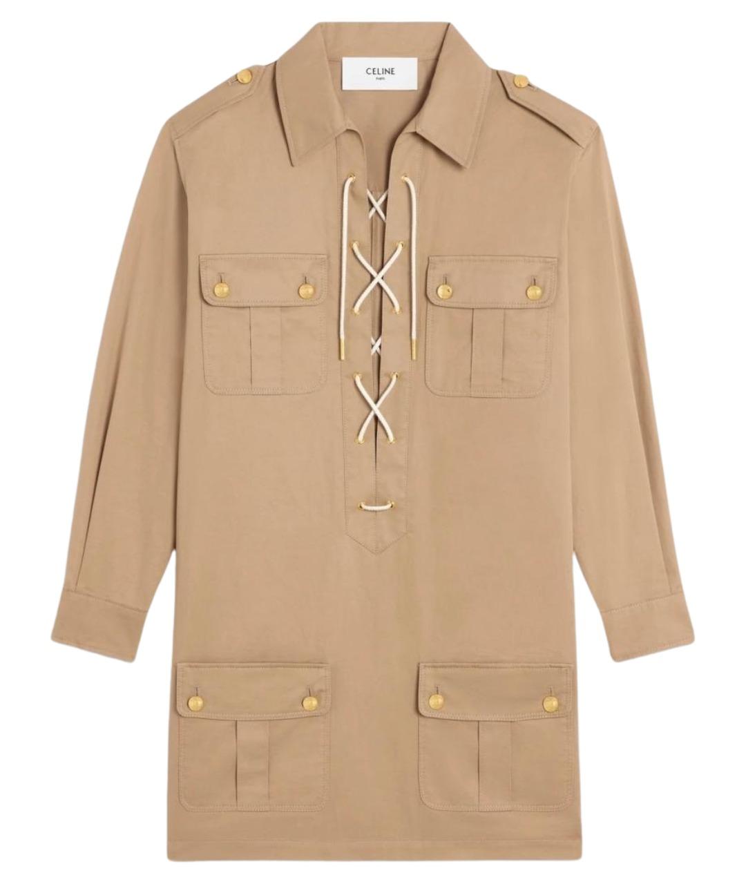 CELINE Бежевое хлопковое коктейльное платье, фото 1
