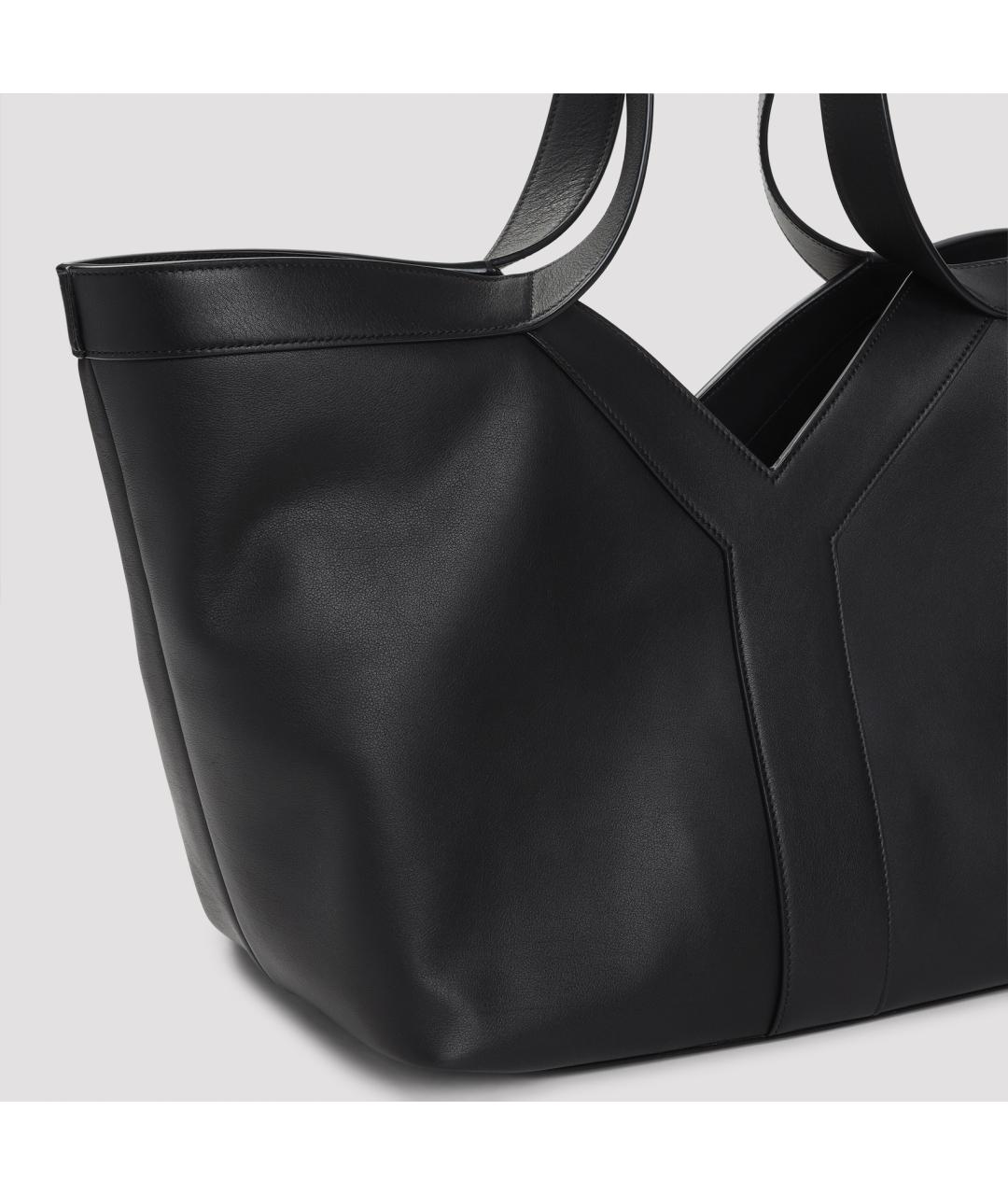 SAINT LAURENT Черная кожаная сумка тоут, фото 5
