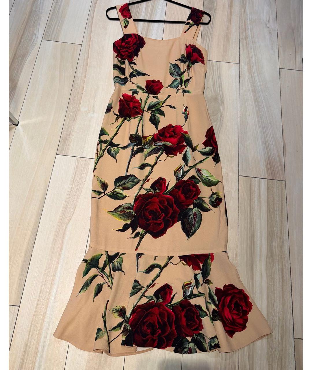 DOLCE&GABBANA Бежевое шелковое коктейльное платье, фото 7