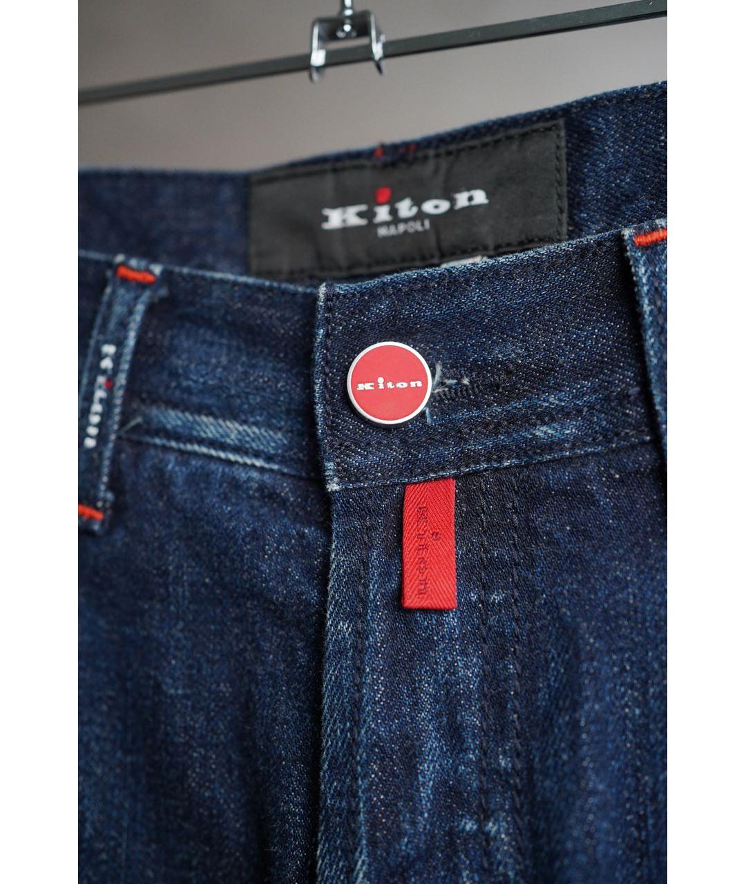 KITON Темно-синие хлопковые прямые джинсы, фото 8