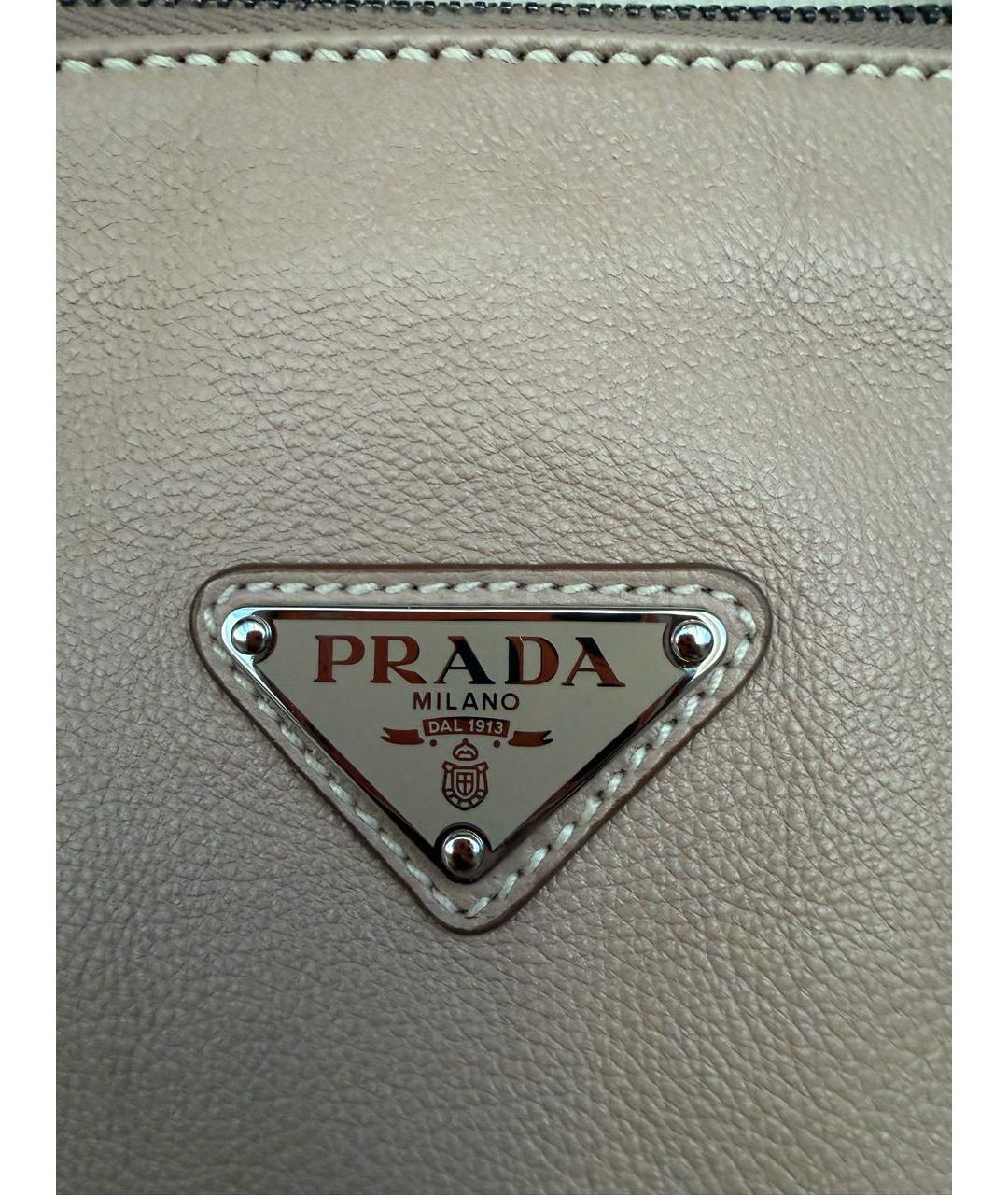PRADA Бежевая кожаная сумка с короткими ручками, фото 4