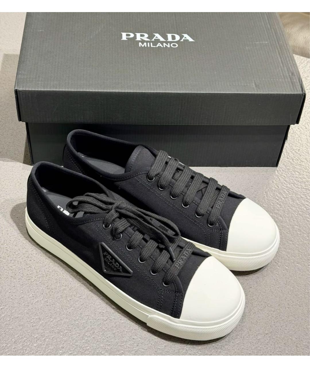 PRADA Черные текстильные кеды, фото 6