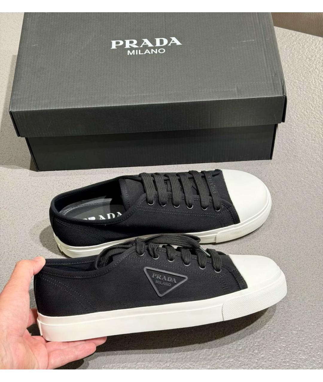PRADA Черные текстильные кеды, фото 7