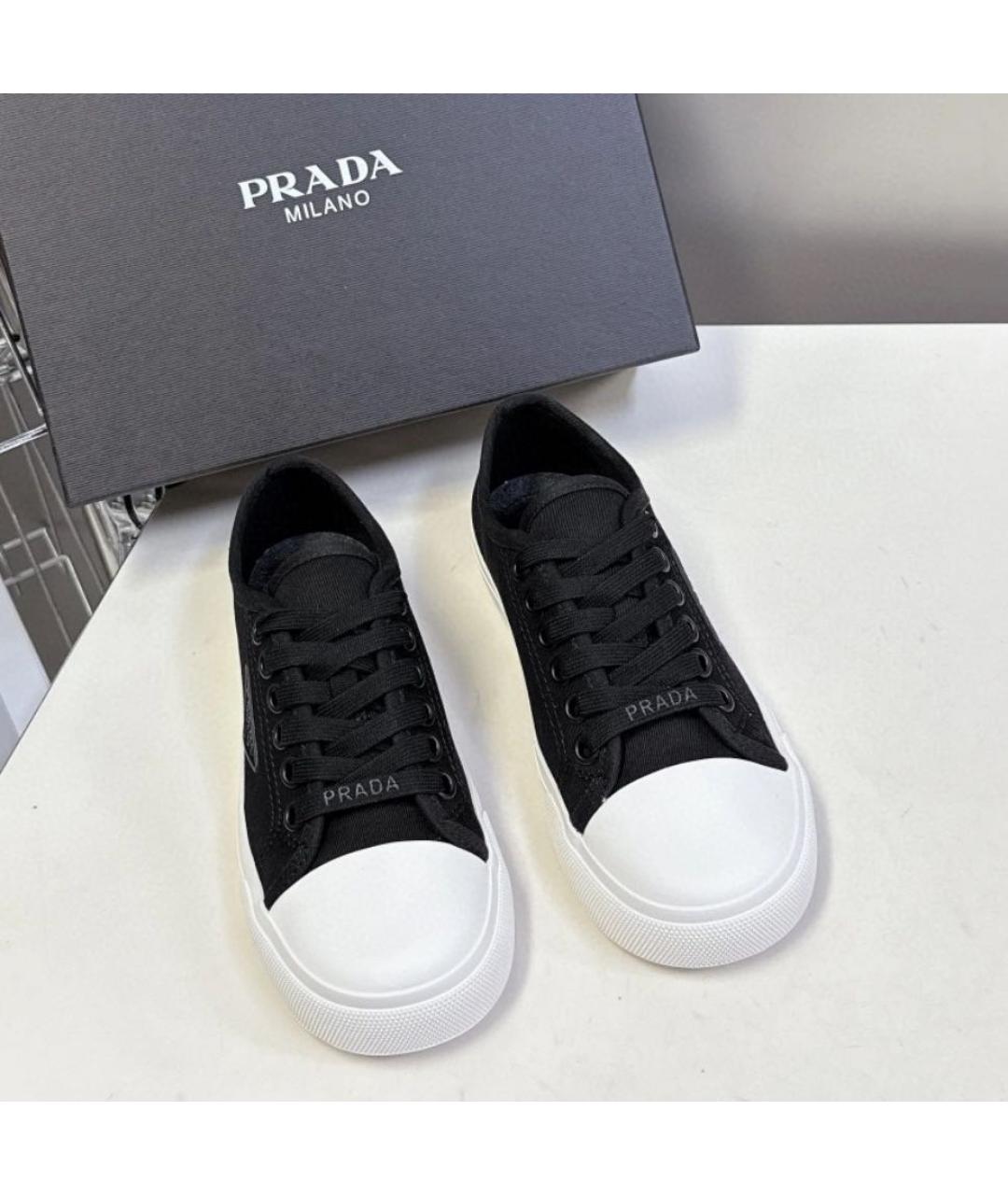 PRADA Черные текстильные низкие кроссовки / кеды, фото 8
