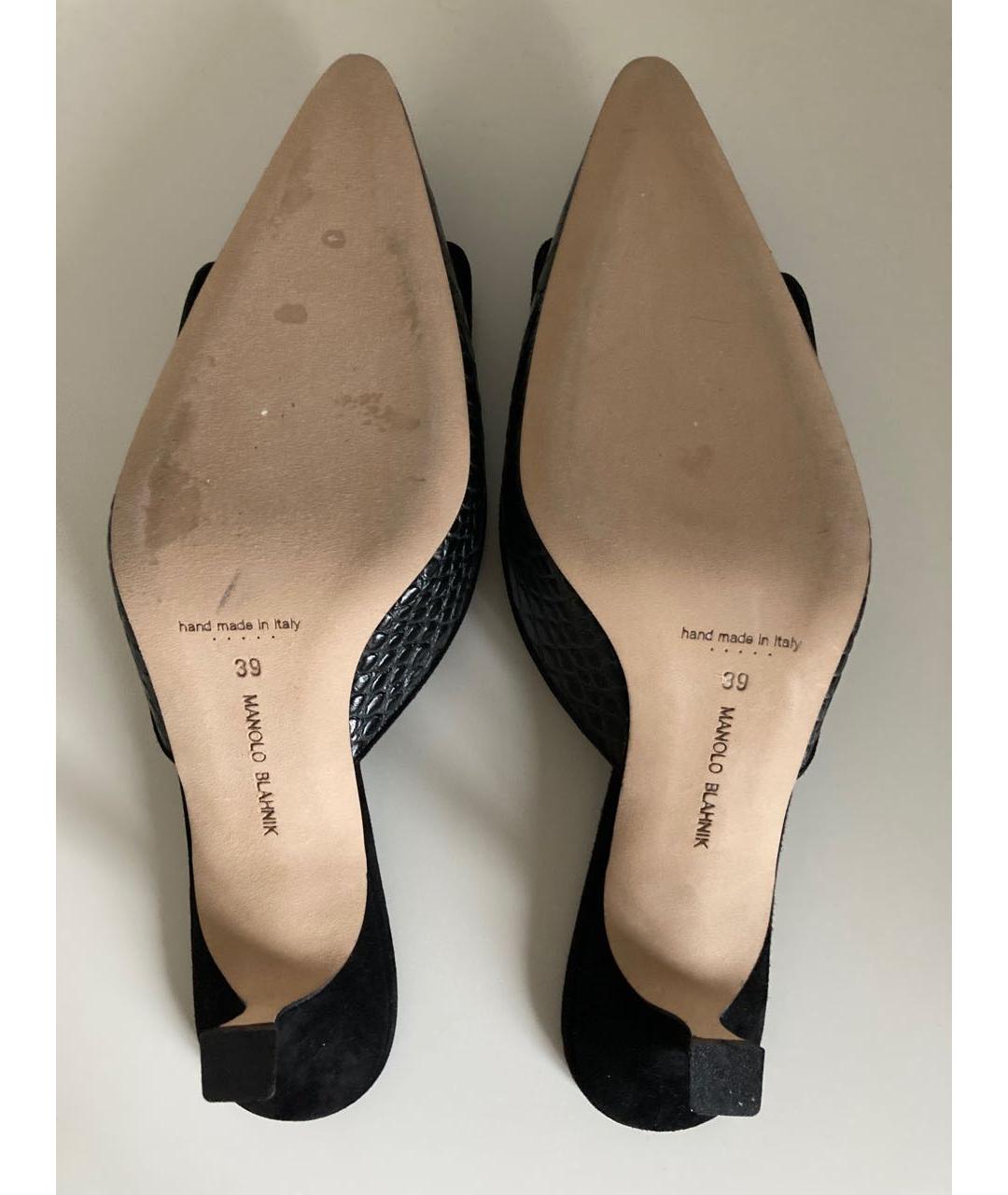 MANOLO BLAHNIK Черные кожаные мюли, фото 5