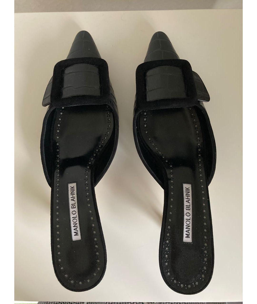 MANOLO BLAHNIK Черные кожаные мюли, фото 3