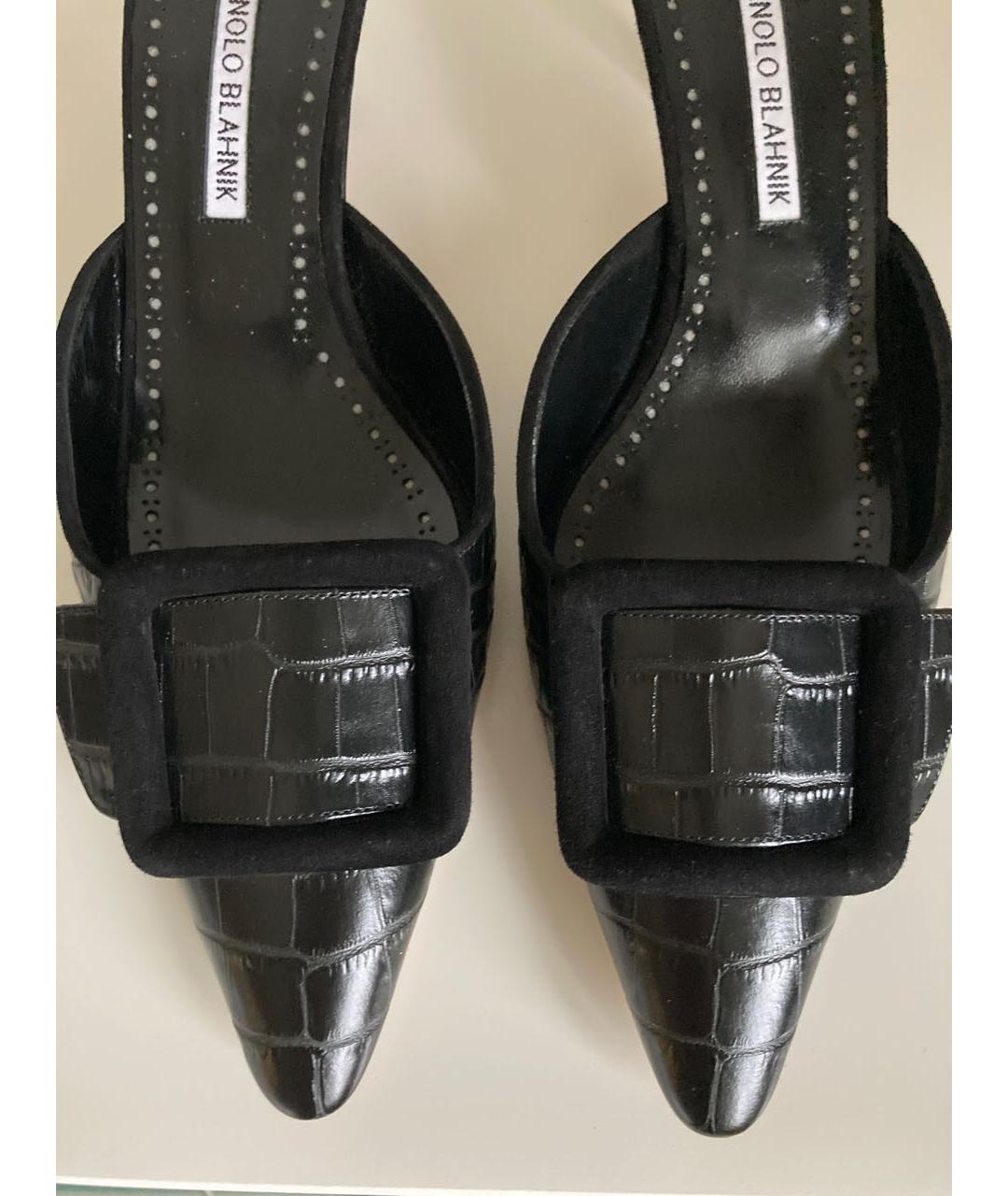 MANOLO BLAHNIK Черные кожаные мюли, фото 6