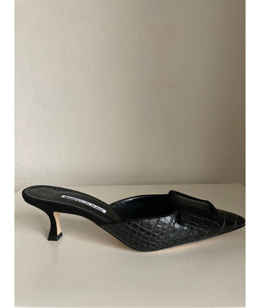 MANOLO BLAHNIK Черные кожаные мюли, фото 8
