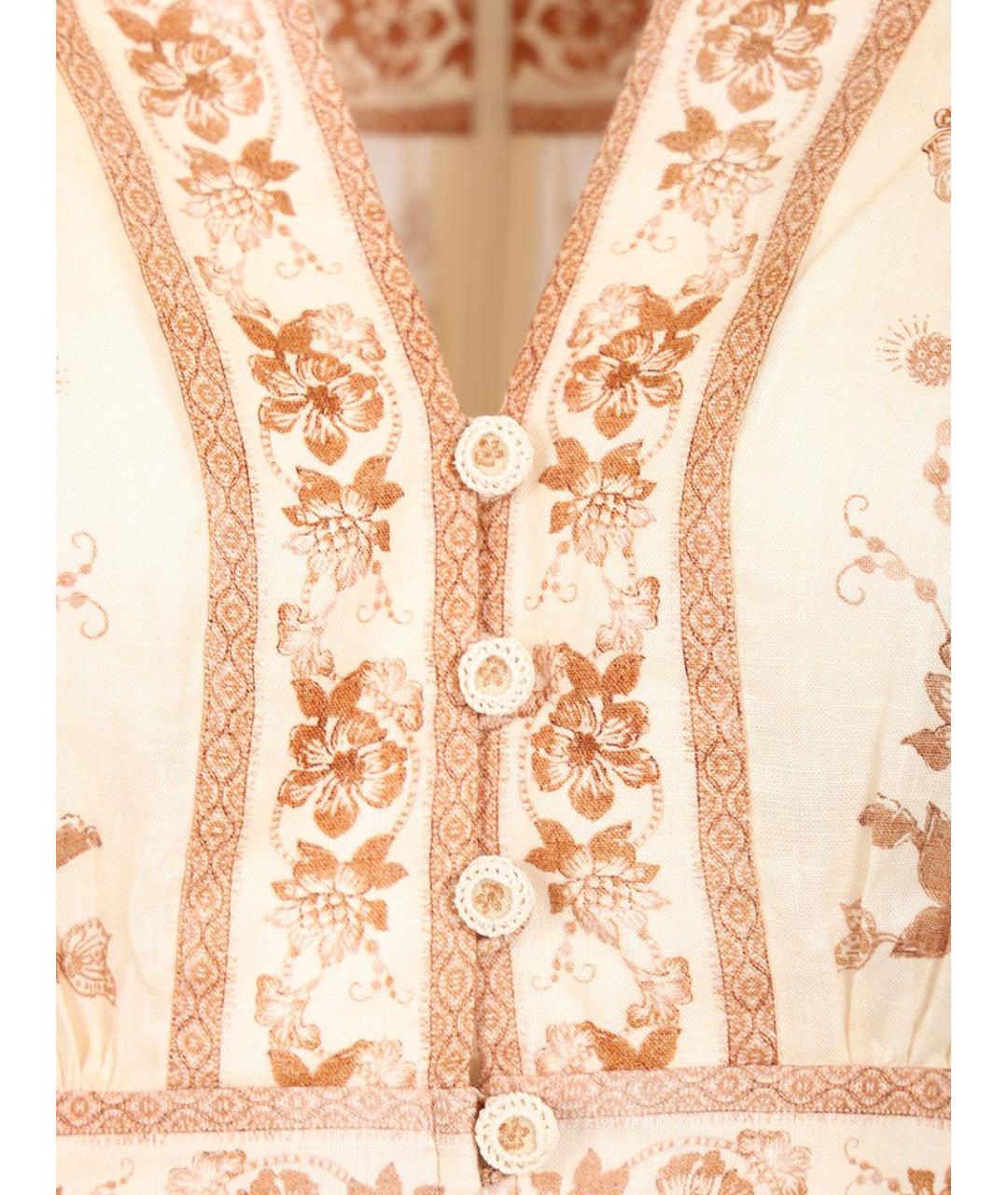 ZIMMERMANN Бежевое льняное повседневное платье, фото 4