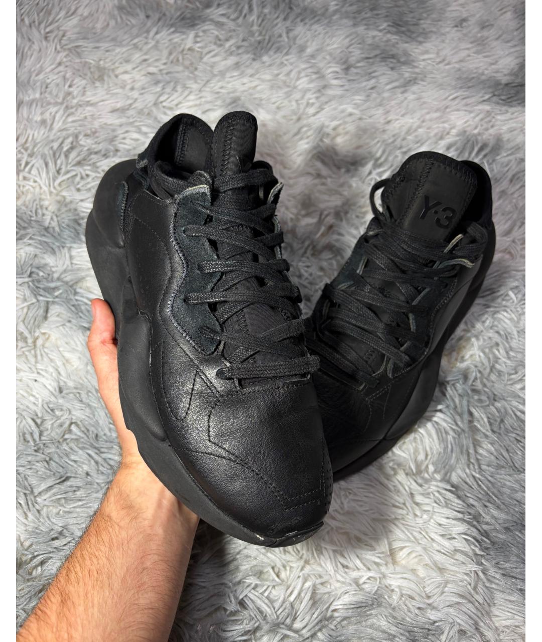 Y-3 Черные кожаные высокие кроссовки / кеды, фото 2