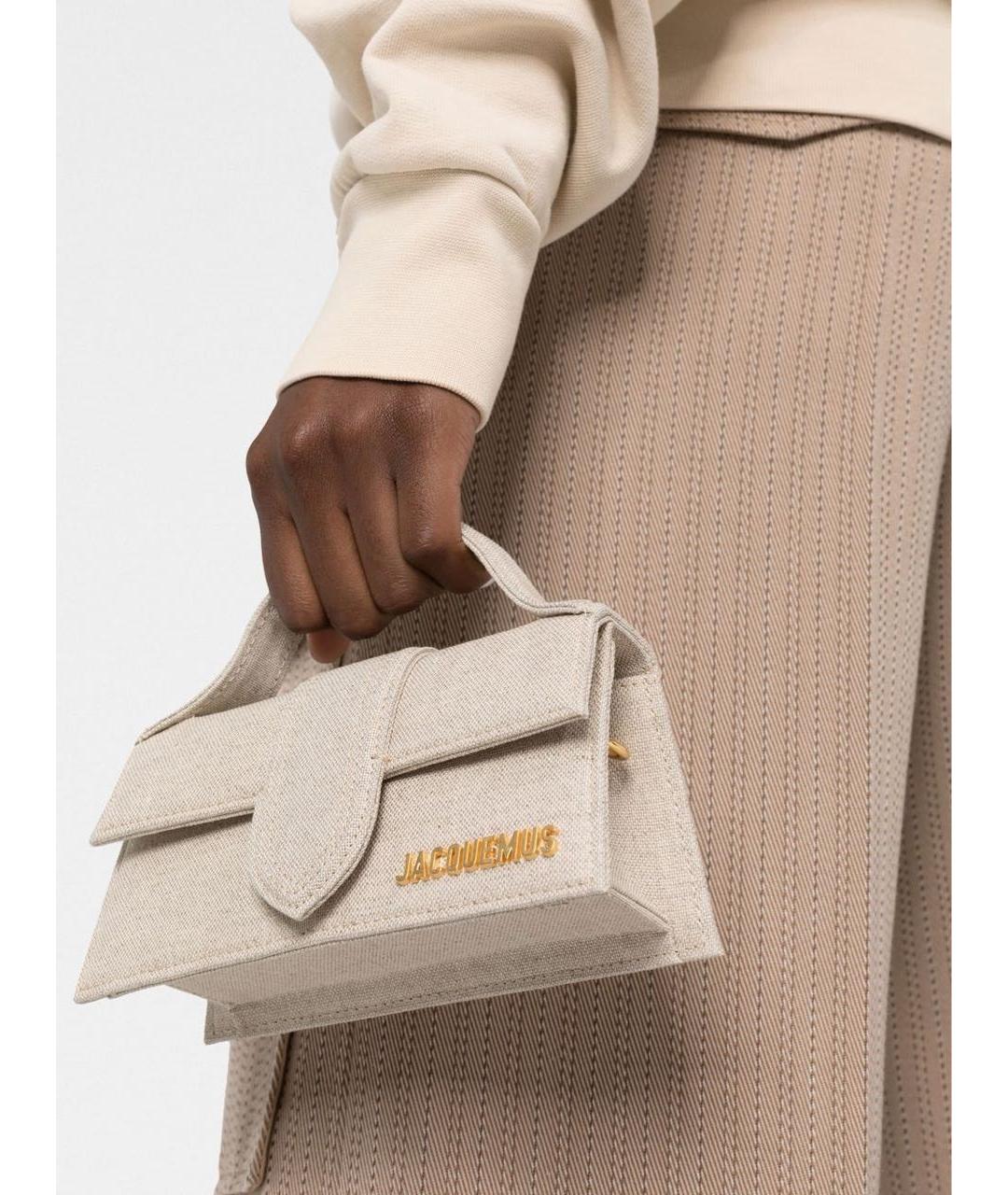 JACQUEMUS Серая льняная сумка с короткими ручками, фото 5