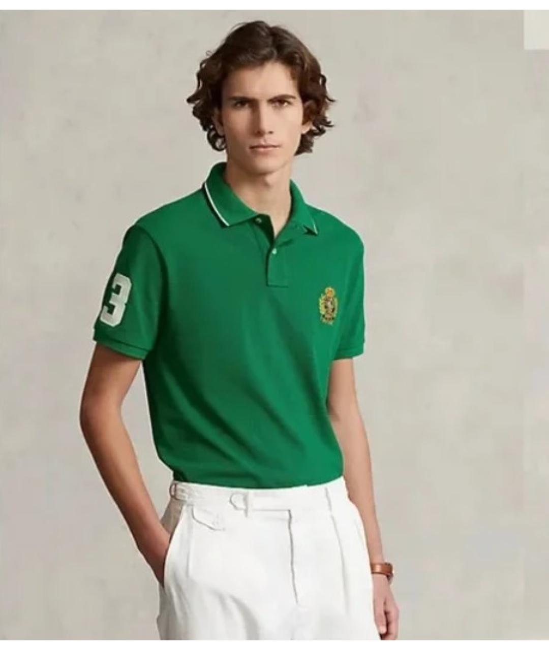 RALPH LAUREN Зеленое хлопковое поло с коротким рукавом, фото 2