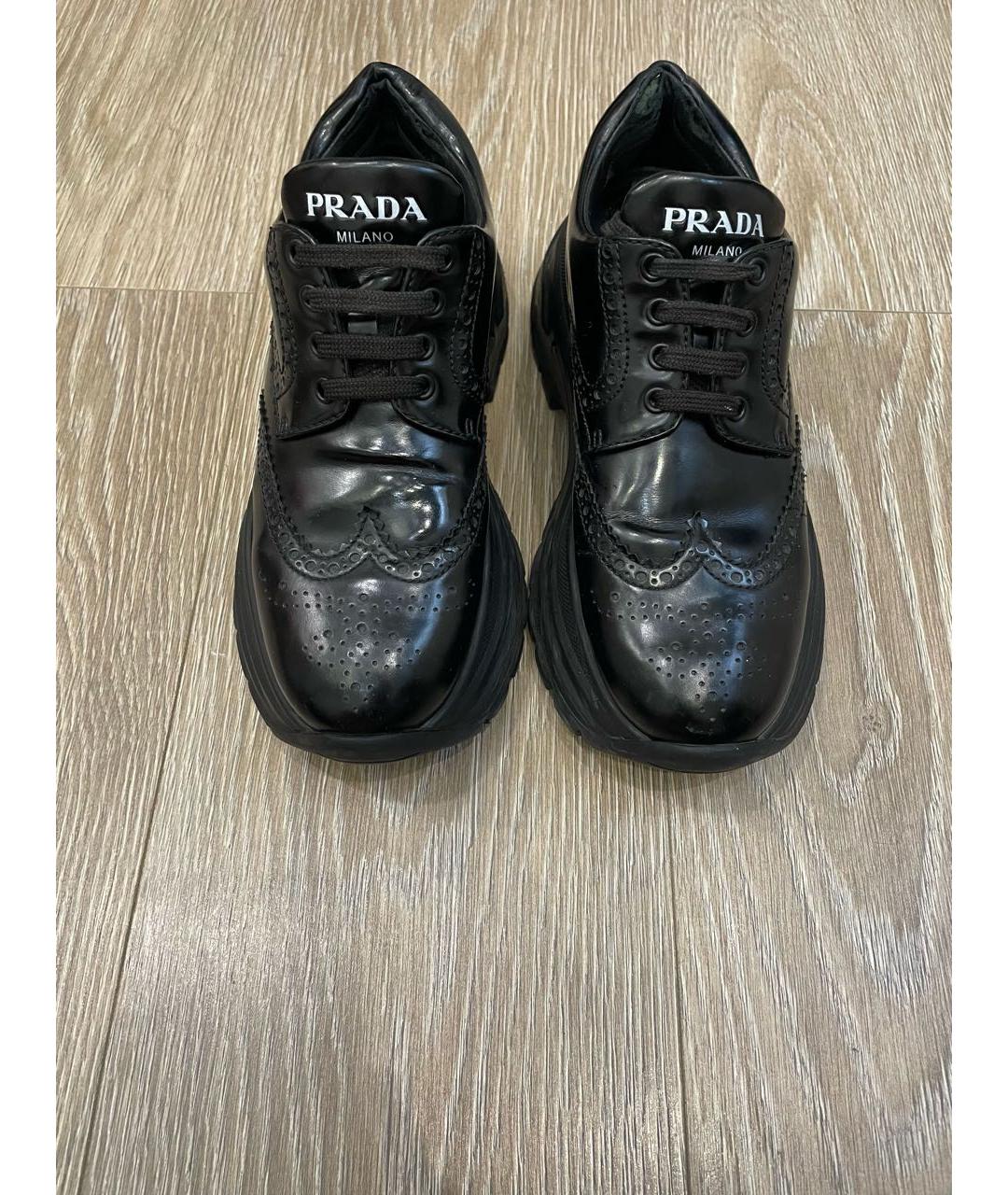 PRADA Черные кожаные кроссовки, фото 4