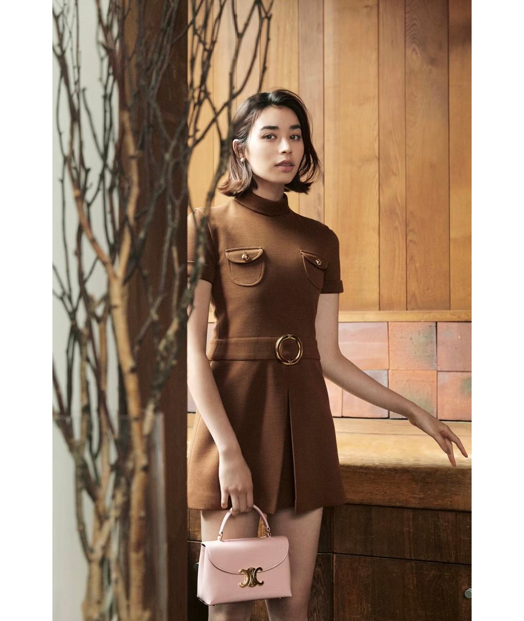 CELINE Коричневое шерстяное повседневное платье, фото 4