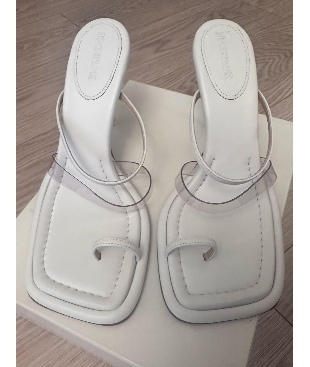 SPORTMAX Белые кожаные мюли, фото 2