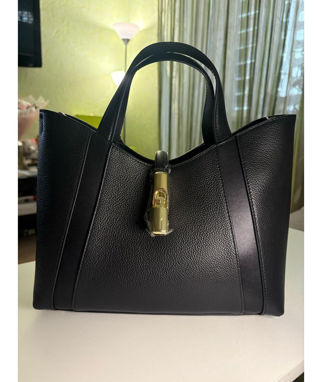 FURLA Черная кожаная сумка тоут, фото 6