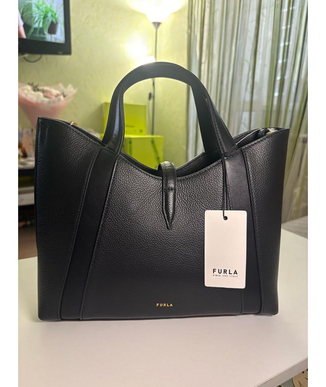FURLA Черная кожаная сумка тоут, фото 3